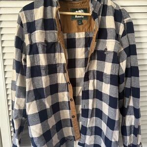Roots Men's Navy and Cream Plaid Shirt